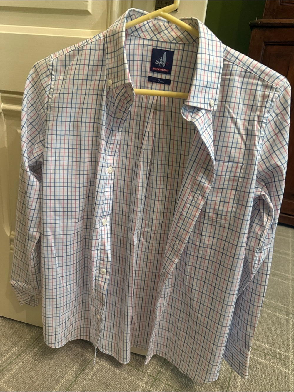 Boy’s Johnnie-O White Multi-Check Button-Down Shirt